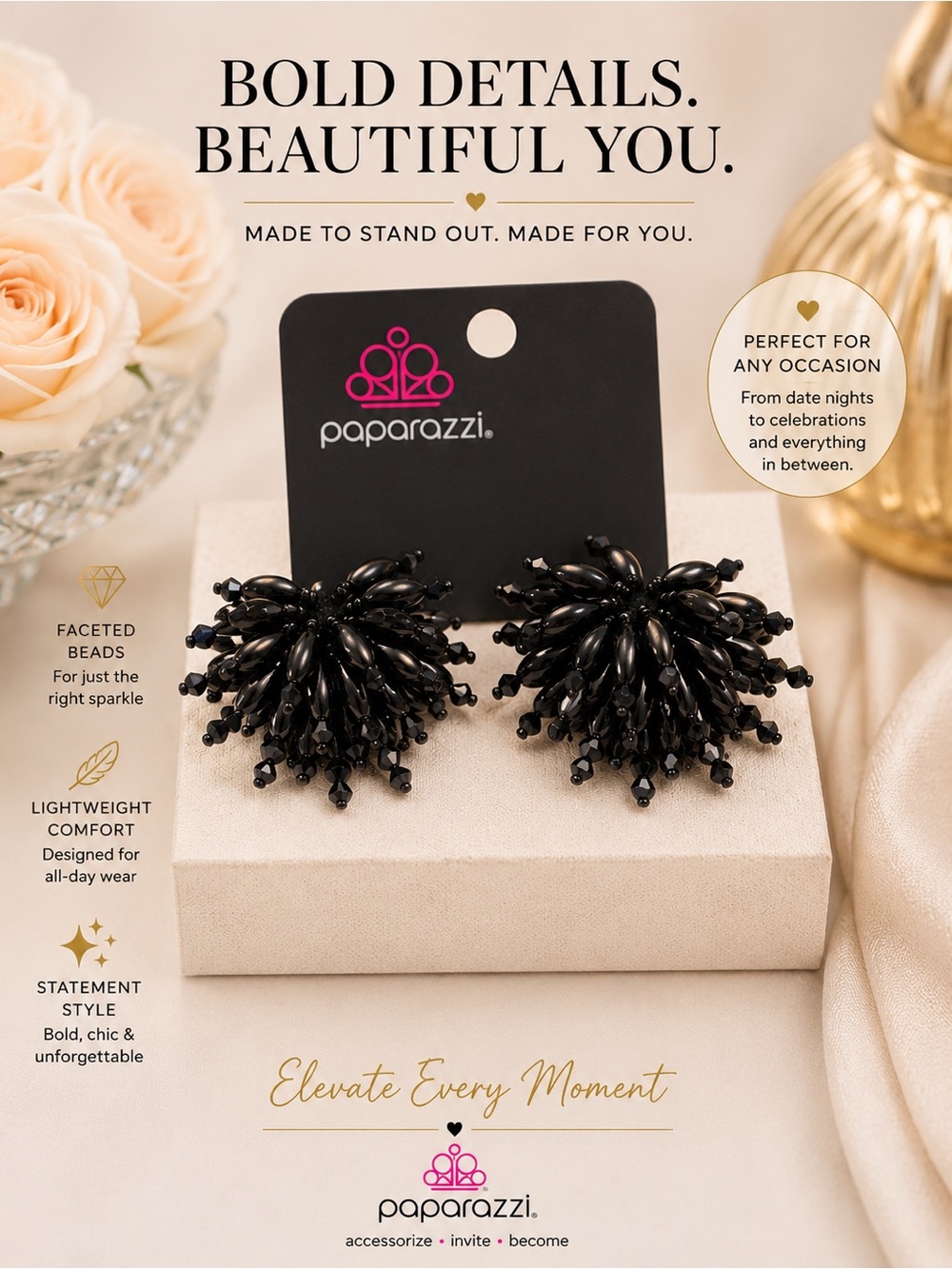 paparazzi Black Beaded Burst Statement Earrings